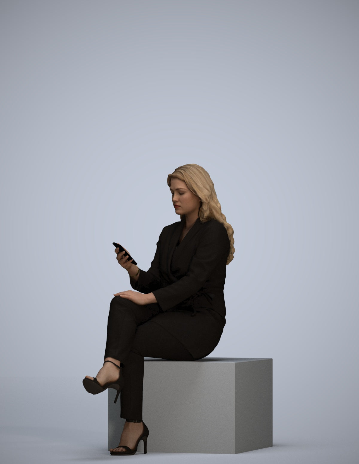 photogrammetry 3D woman business sitting, realistic human model archviz FBX