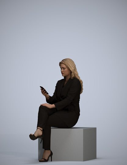 photogrammetry 3D woman business sitting, realistic human model archviz FBX