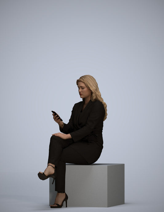 photogrammetry 3D woman business sitting, realistic human model archviz FBX