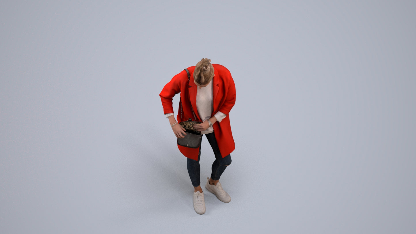 3D people model woman casual standing, scanned human for 3ds Max rendering, back view render
