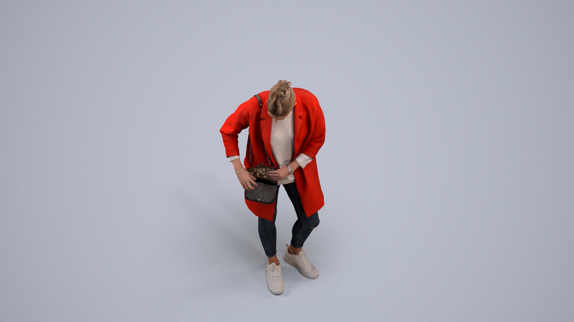 3D people model woman casual standing, scanned human for 3ds Max rendering, back view render