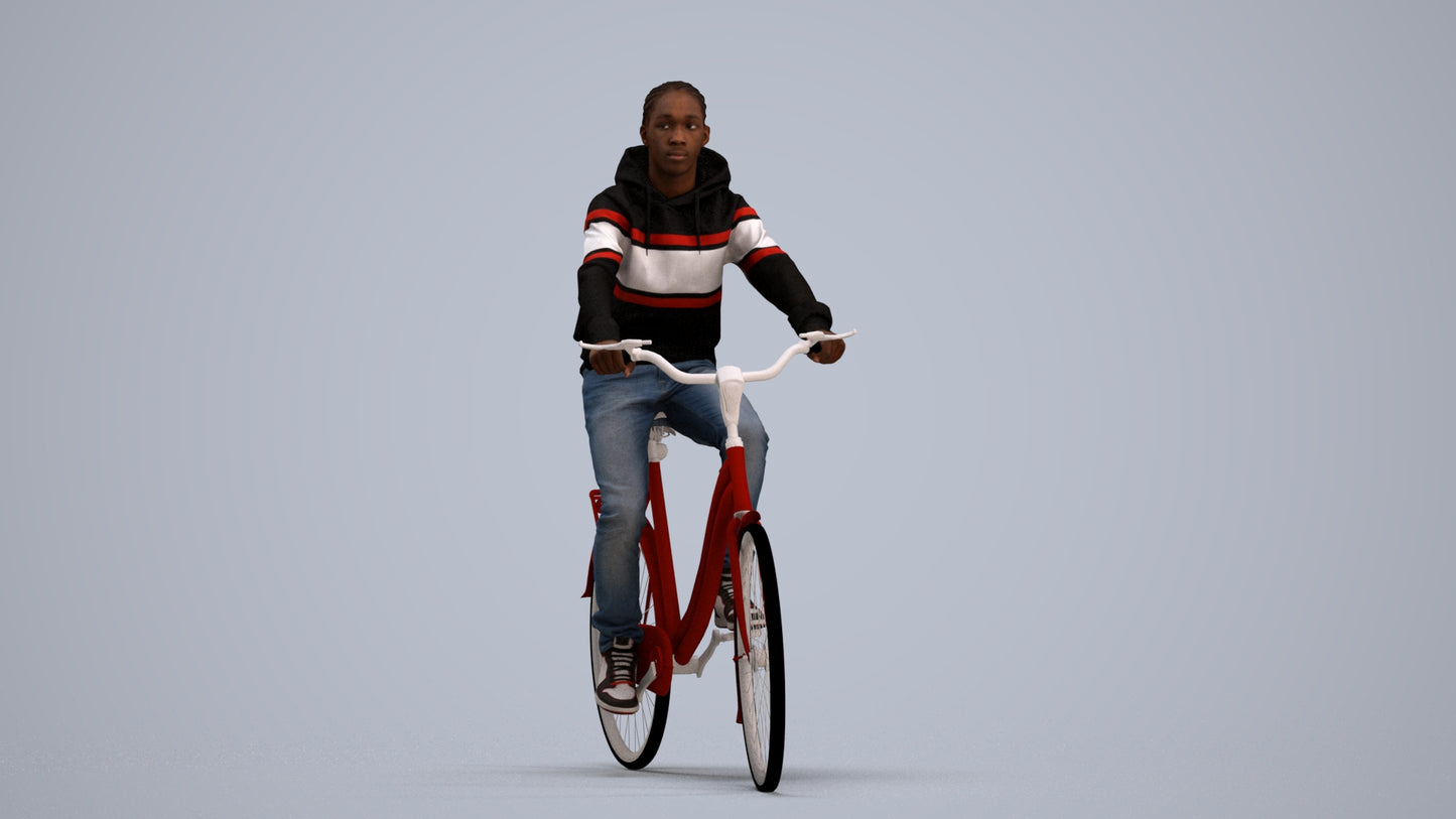 realistic 3D boy casual cycling, scanned archviz people for Blender and 3ds Max, standing pose render