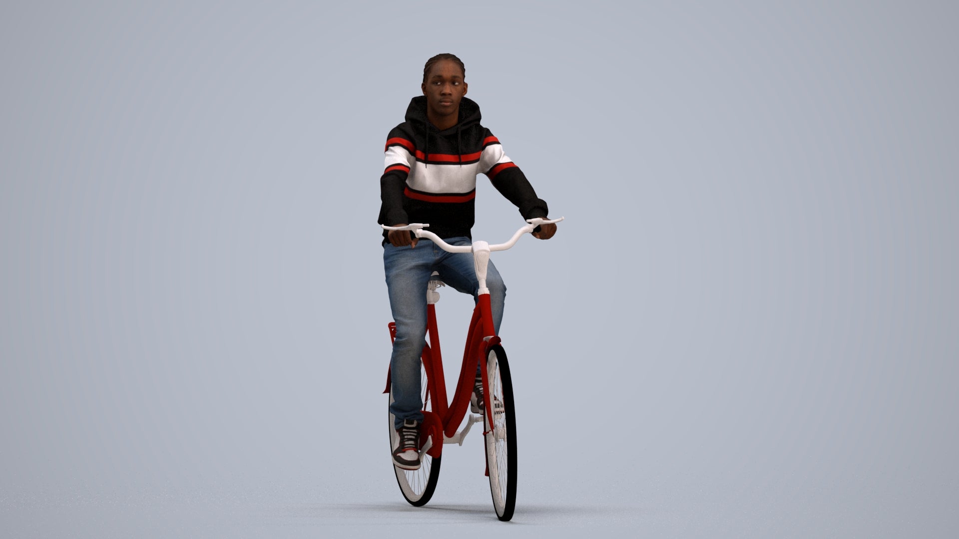 realistic 3D boy casual cycling, scanned archviz people for Blender and 3ds Max, standing pose render