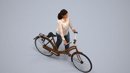 realistic 3D human woman casual cycling, archviz people FBX OBJ for Blender, back view render
