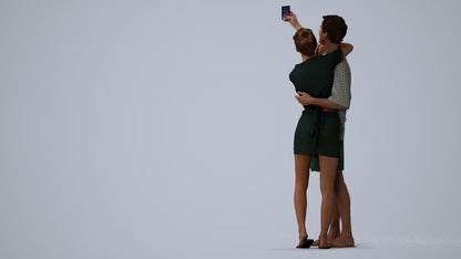 photogrammetry 3D woman casual couple, realistic human model archviz FBX, three-quarter view render