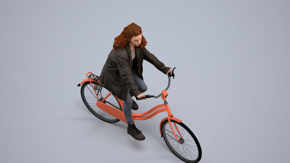 scanned 3D woman casual cycling, photogrammetry people for Enscape and V-Ray, back view render