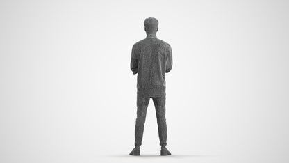 3D people model man casual standing, scanned human for 3ds Max rendering, wireframe front view