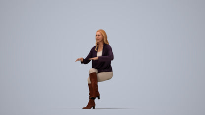 realistic 3D human woman casual sitting, archviz people FBX OBJ for Blender, top-down view render