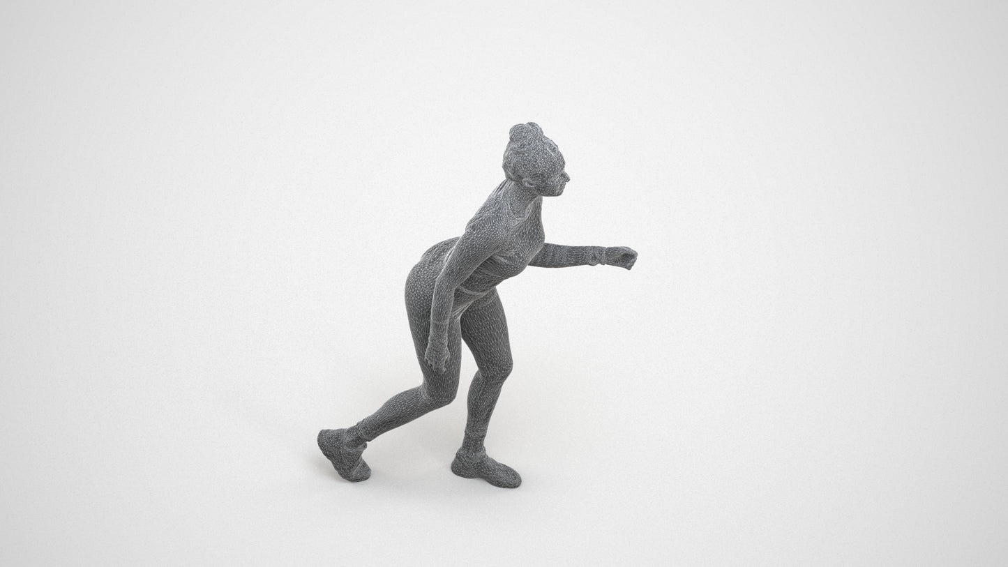realistic 3D people woman sport, render-ready for V-Ray and Corona, FBX OBJ, wireframe three-quarter view