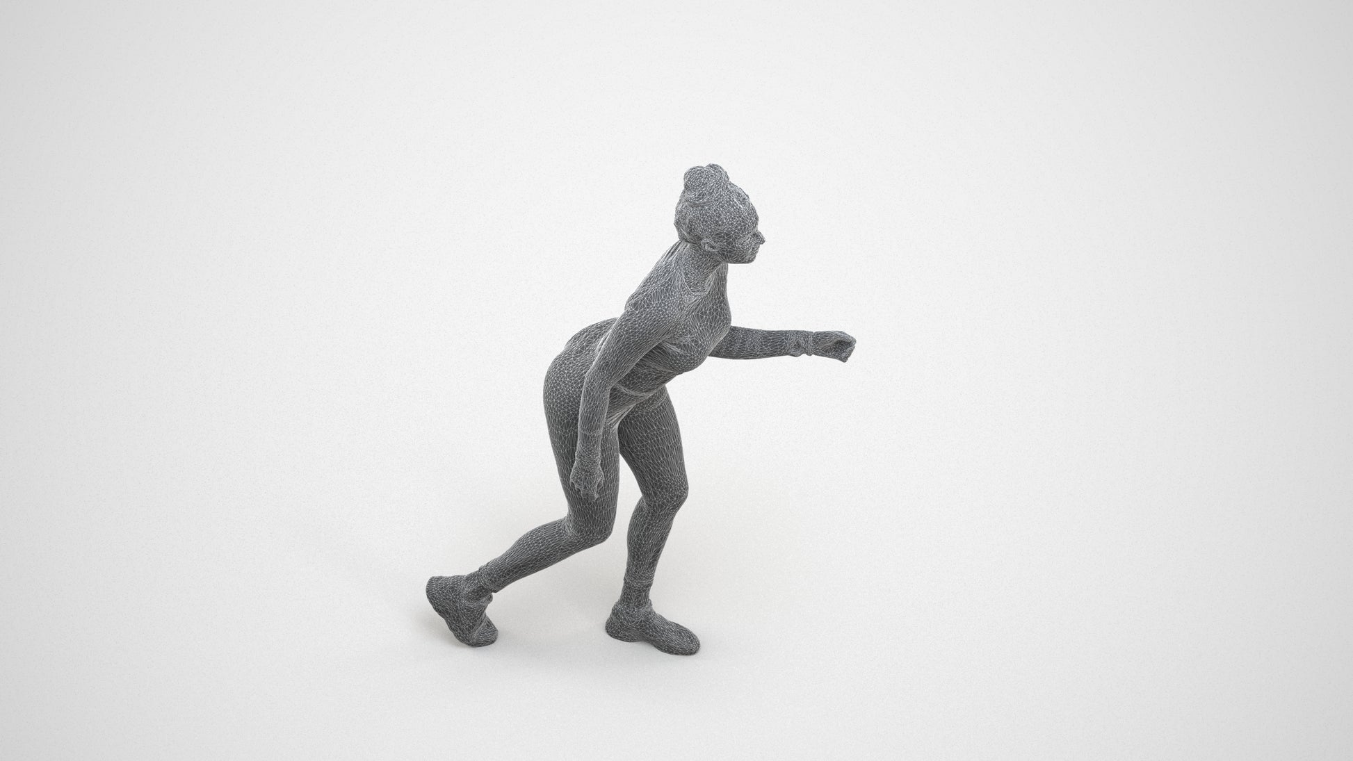 realistic 3D people woman sport, render-ready for V-Ray and Corona, FBX OBJ, wireframe three-quarter view