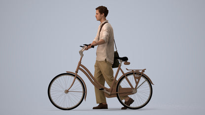 scanned 3D man casual cycling, photogrammetry people for Enscape and V-Ray, three-quarter view render
