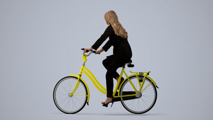 realistic 3D woman business cycling, scanned archviz people for Blender and 3ds Max, three-quarter view render