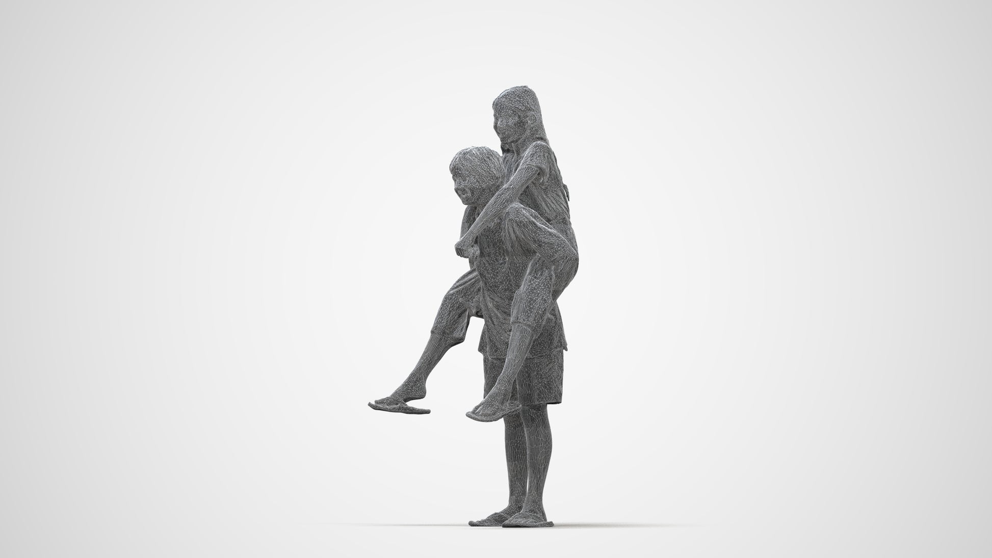 photogrammetry 3D girl kids, realistic human model archviz FBX, wireframe back view
