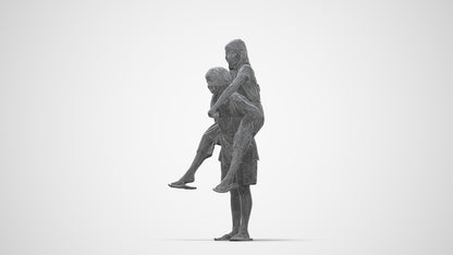 photogrammetry 3D girl kids, realistic human model archviz FBX, wireframe back view