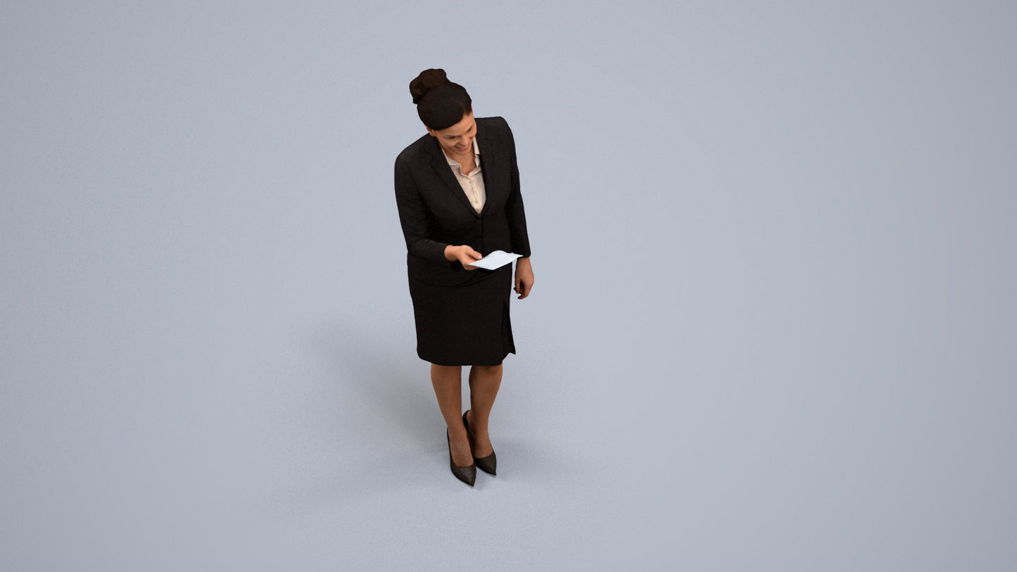 3D people model woman hospitality, scanned human for 3ds Max rendering, back view render