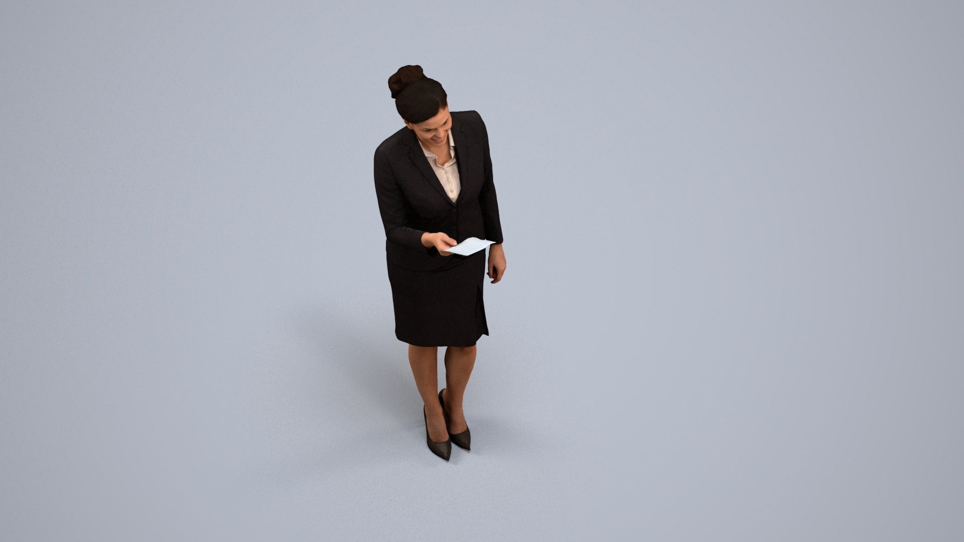 3D people model woman hospitality, scanned human for 3ds Max rendering, back view render