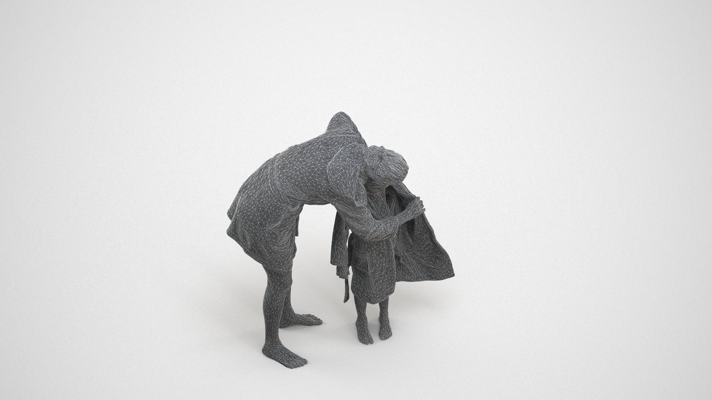 3D people model girl kids, scanned human for 3ds Max rendering, wireframe three-quarter view