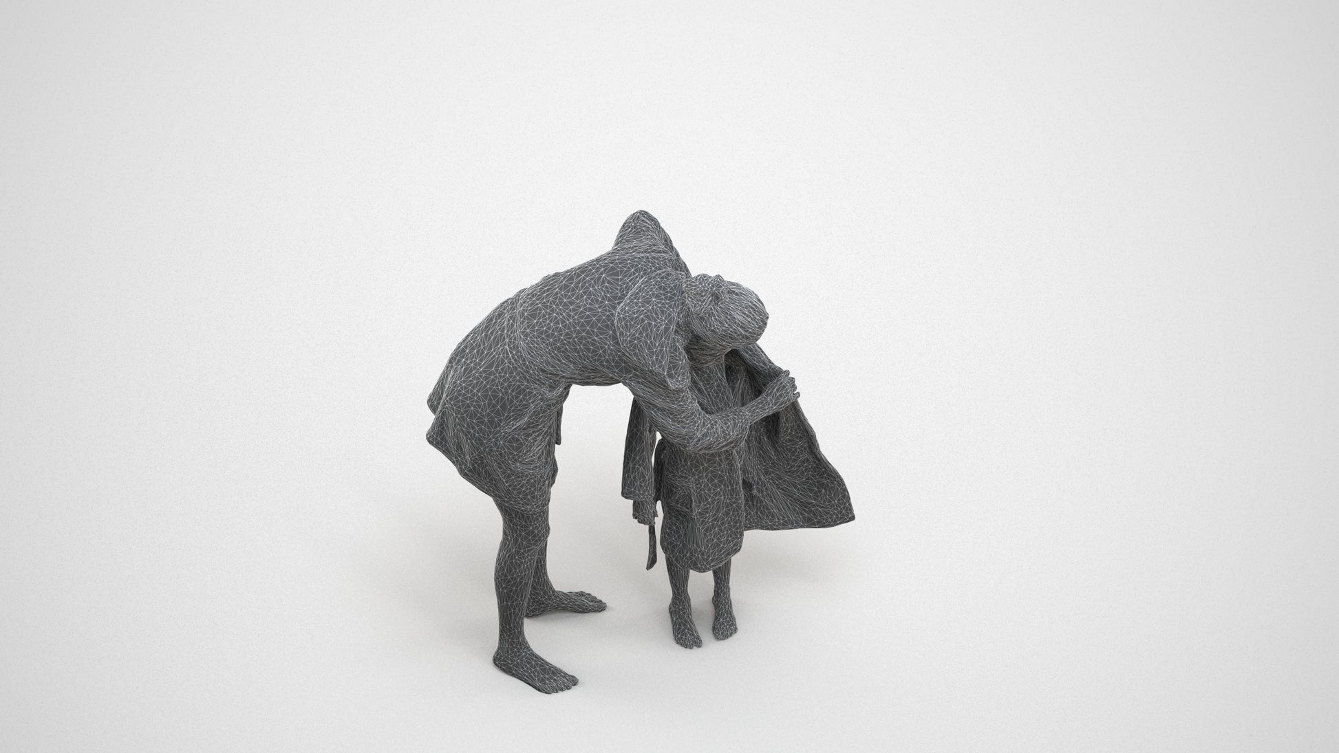 3D people model girl kids, scanned human for 3ds Max rendering, wireframe three-quarter view