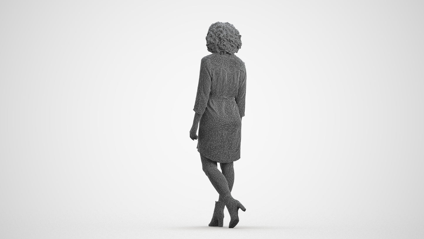 realistic 3D human woman casual walking, archviz people FBX OBJ for Blender, wireframe front view