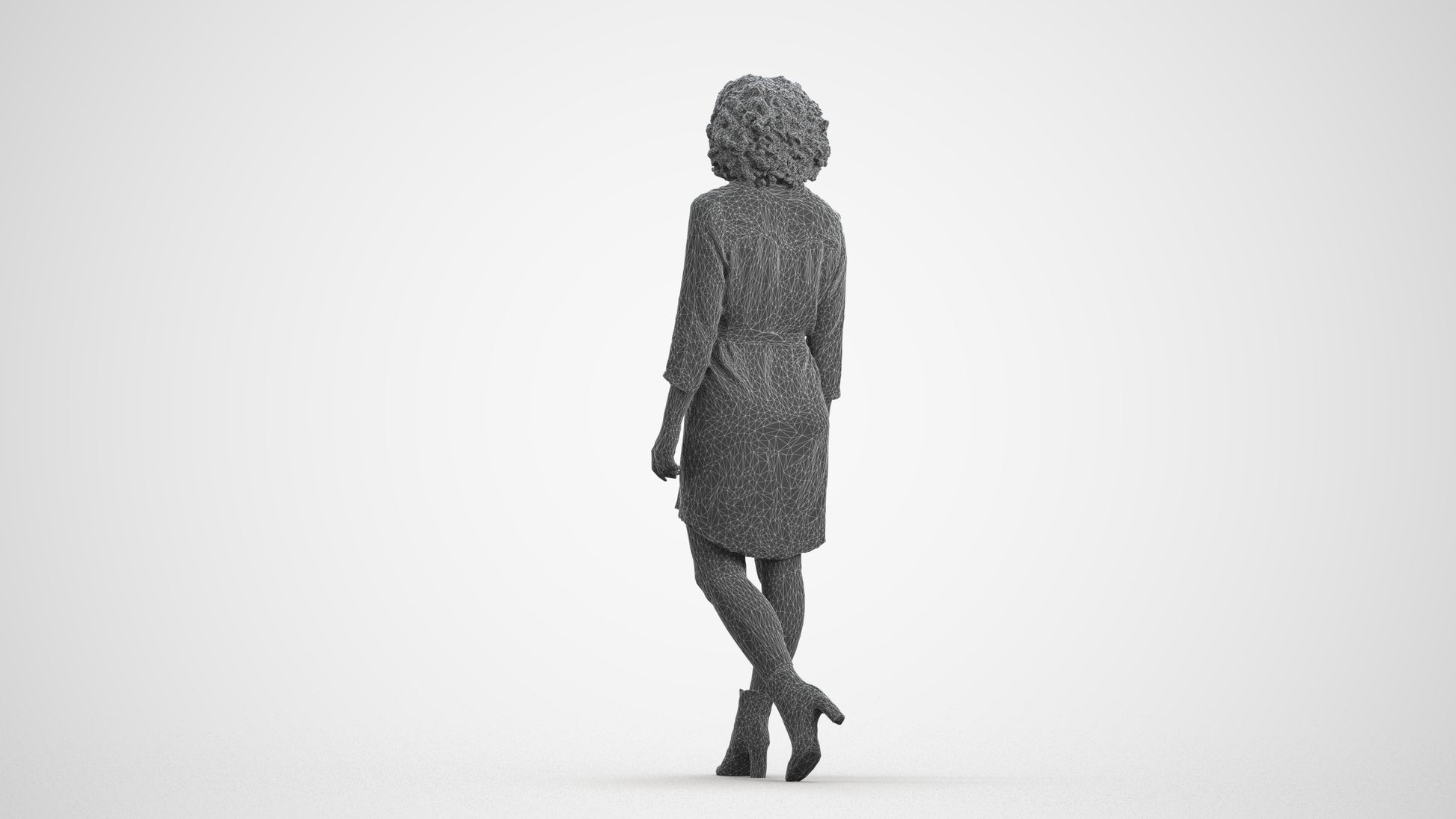 realistic 3D human woman casual walking, archviz people FBX OBJ for Blender, wireframe front view