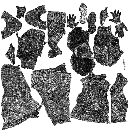 3D human model woman sport, photogrammetry scanned person for archviz, wireframe top-down view