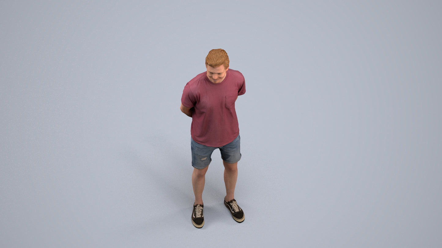 photogrammetry 3D man casual standing, realistic human model archviz FBX, back view render