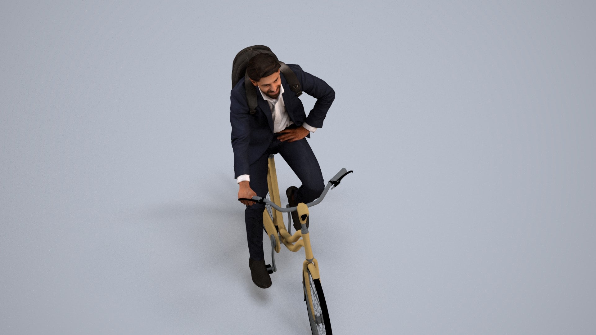 3D people model man business cycling, scanned human for 3ds Max rendering, back view render