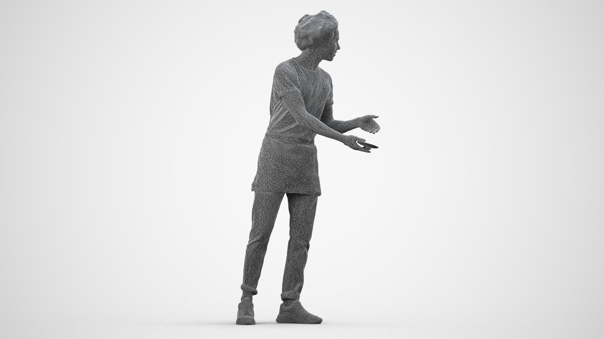 realistic 3D human man standing, archviz people FBX OBJ for Blender, wireframe side view