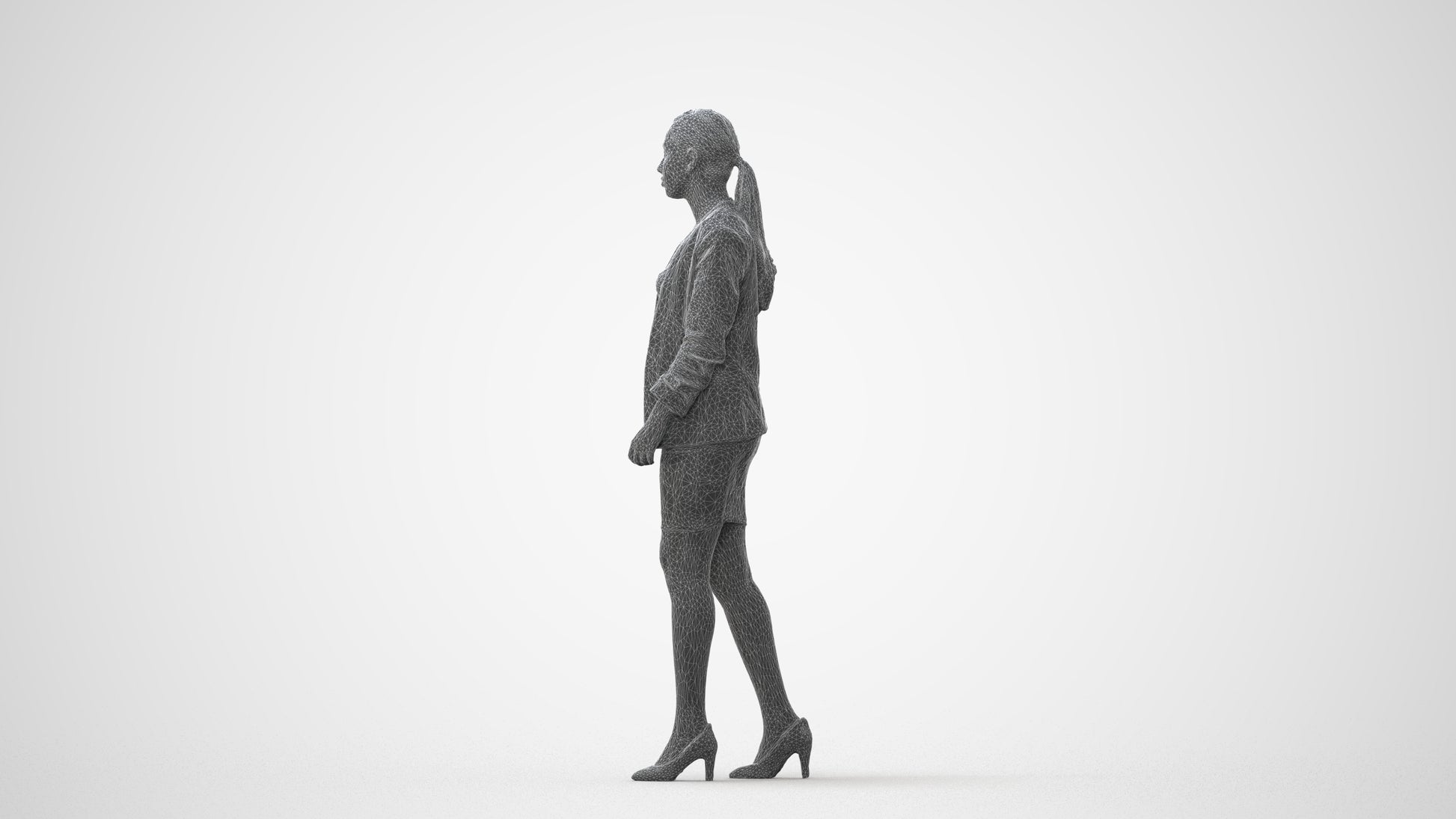 photogrammetry 3D woman business walking, realistic human model archviz FBX, square thumbnail