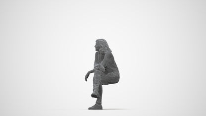 photogrammetry 3D woman casual sitting, realistic human model archviz FBX, wireframe back view