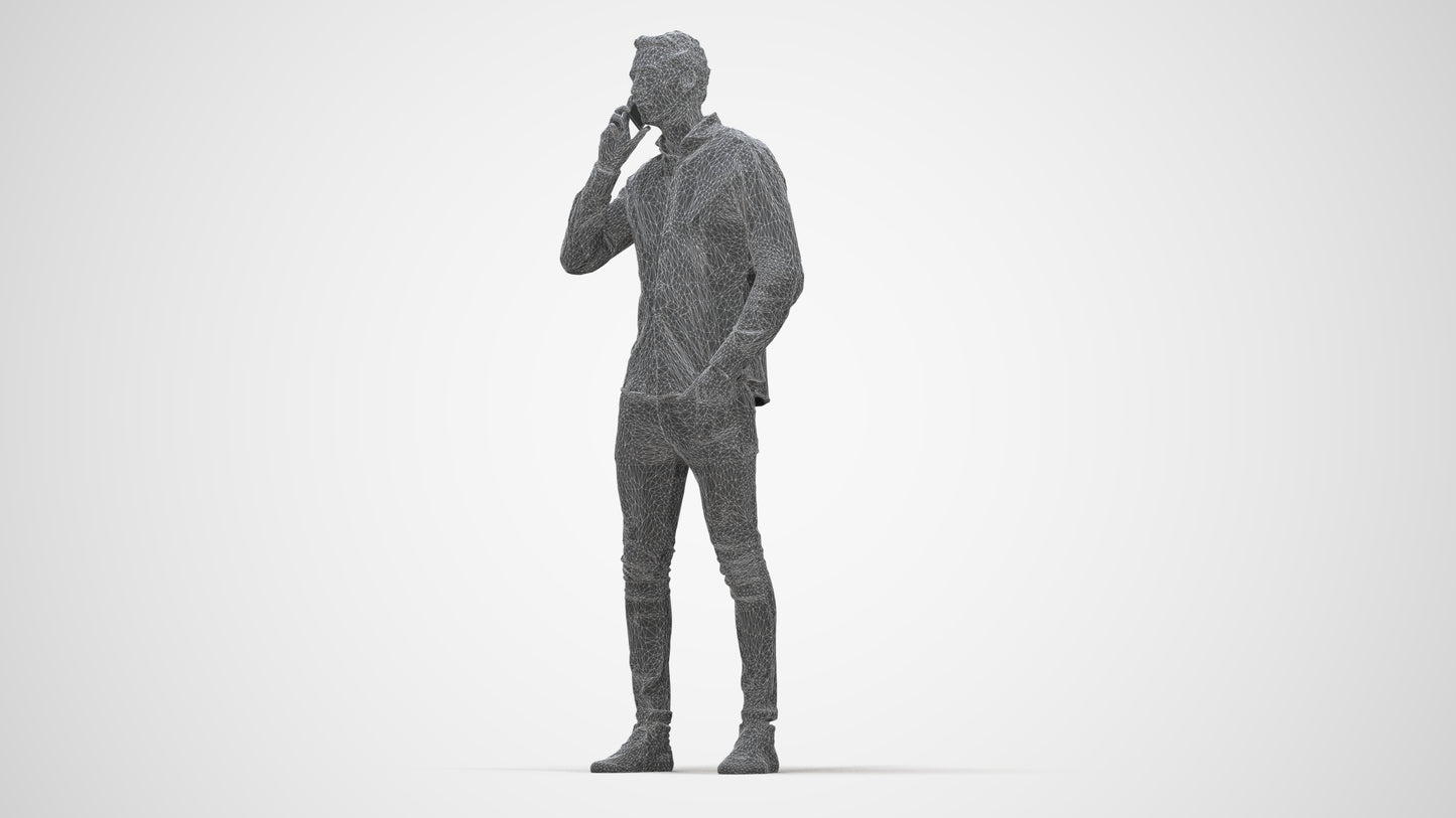 scanned 3D man casual standing, photogrammetry people for Enscape and V-Ray, wireframe three-quarter view