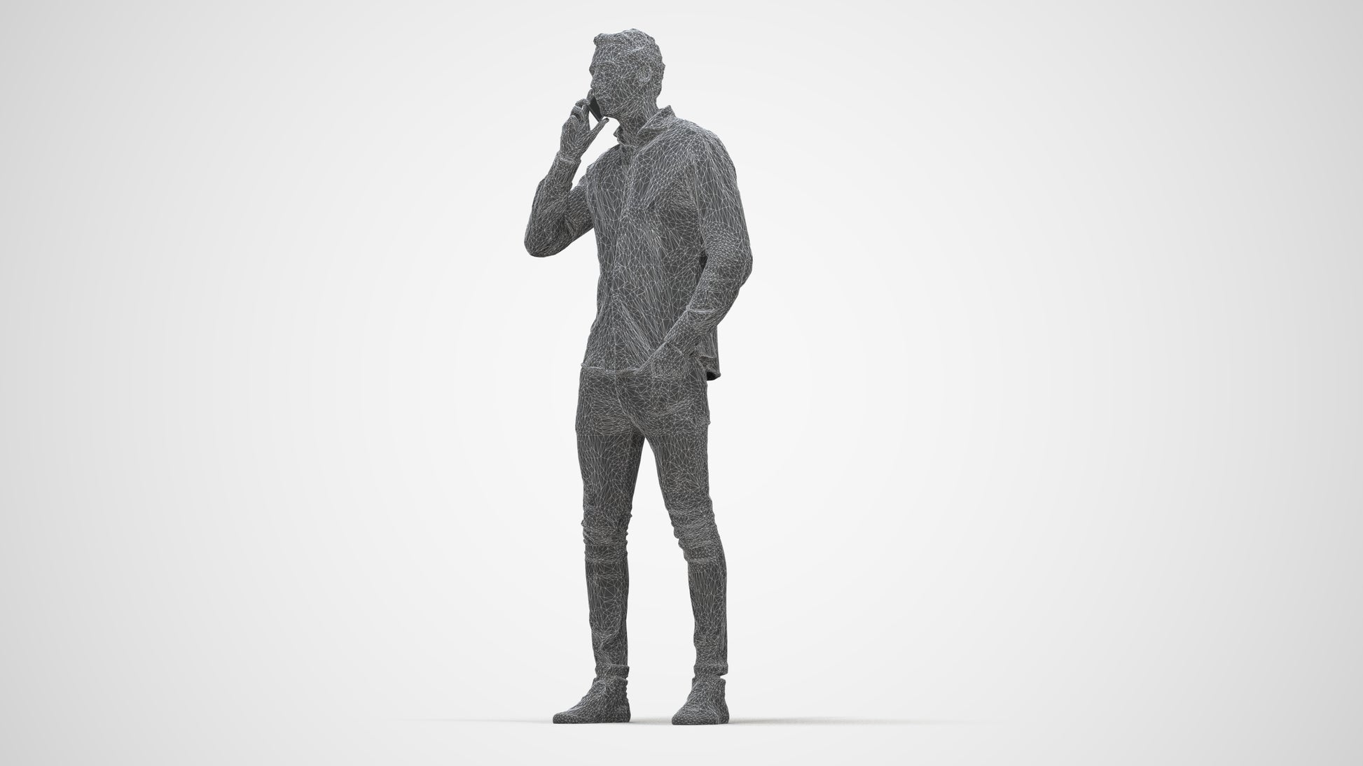 scanned 3D man casual standing, photogrammetry people for Enscape and V-Ray, wireframe three-quarter view
