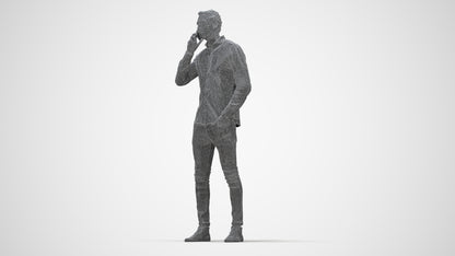 scanned 3D man casual standing, photogrammetry people for Enscape and V-Ray, wireframe three-quarter view