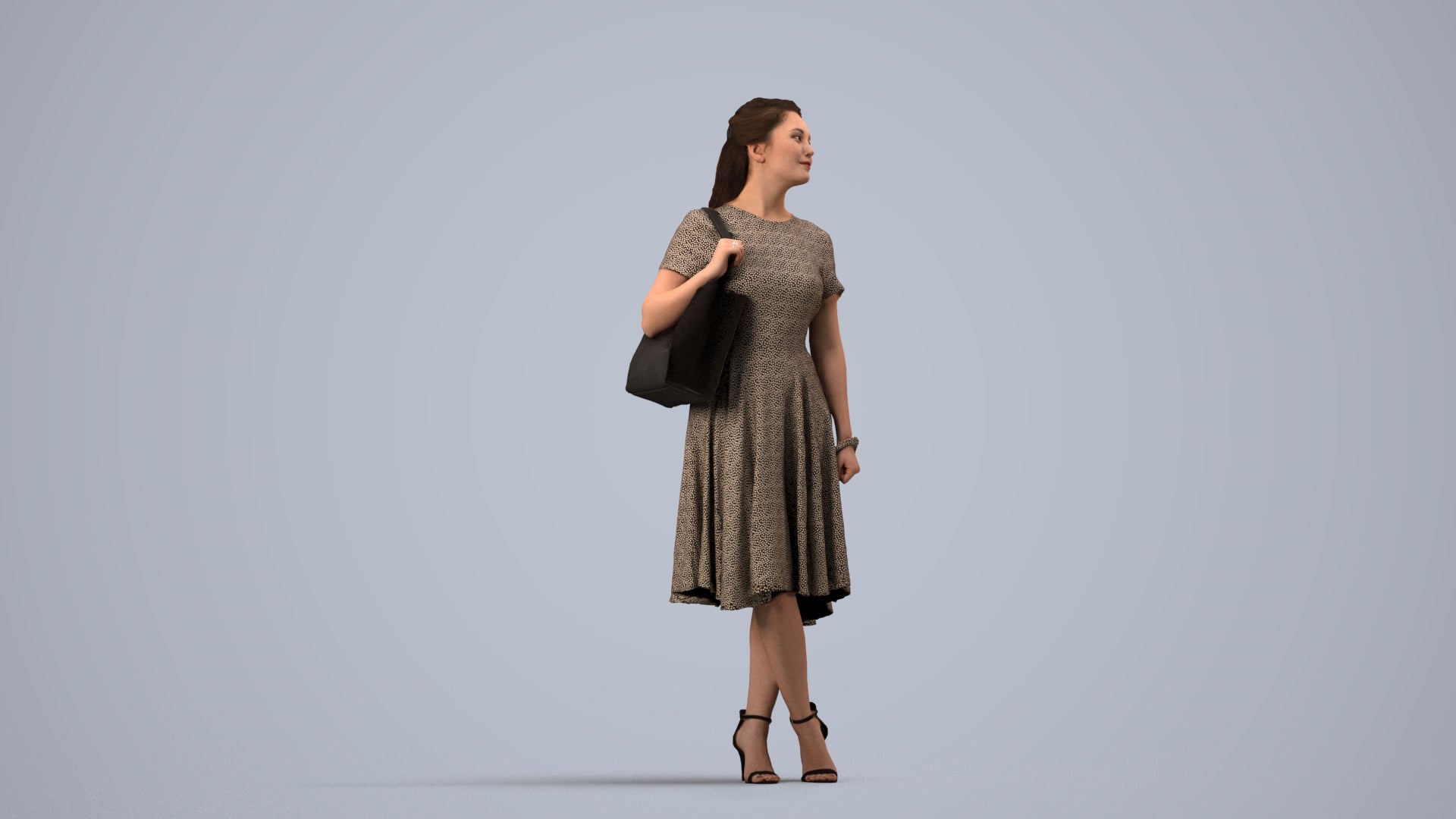 realistic 3D people woman casual standing, render-ready for V-Ray and Corona, FBX OBJ, side view render