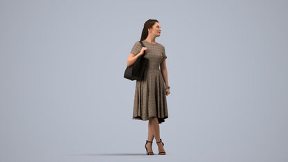 realistic 3D people woman casual standing, render-ready for V-Ray and Corona, FBX OBJ, side view render