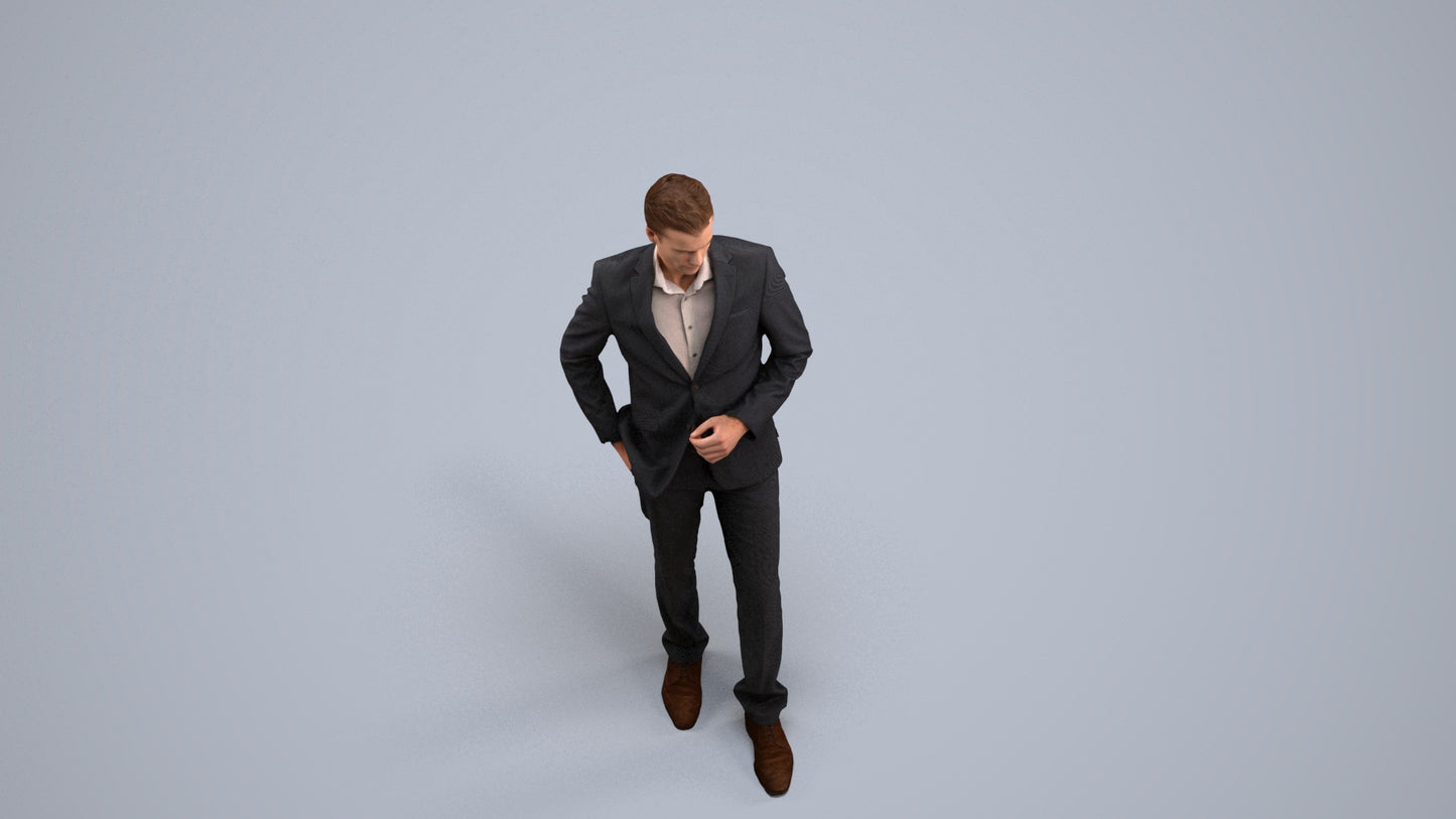 3D scanned man standing business, photorealistic archviz people for Enscape and SketchUp, back view render