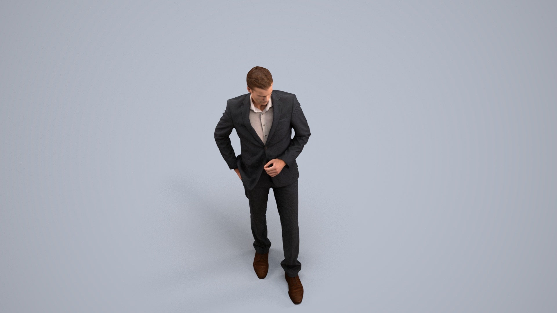 3D scanned man standing business, photorealistic archviz people for Enscape and SketchUp, back view render