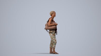 3D people model senior woman standing, scanned human for 3ds Max rendering, side view render