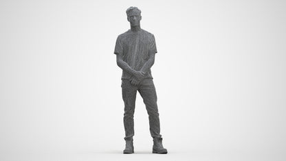 3D human model man casual standing, photogrammetry scanned person for archviz, three-quarter front view render