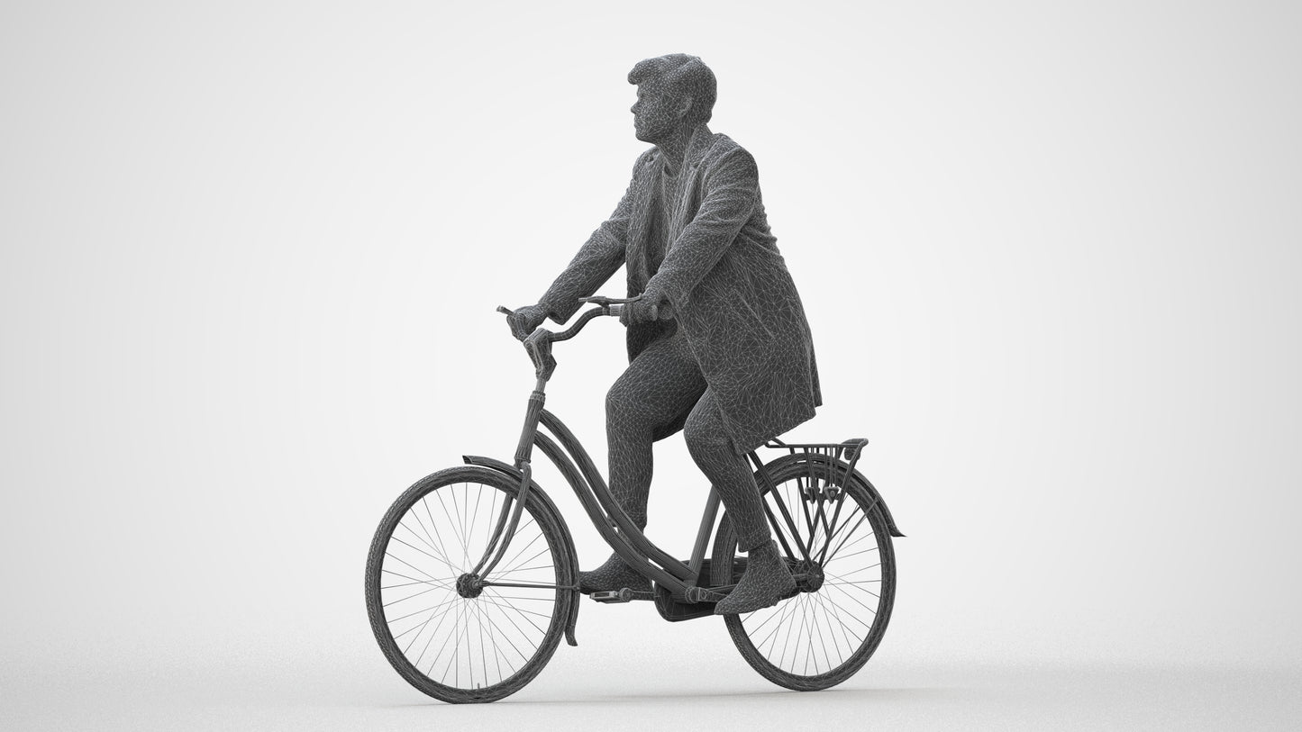 3D scanned man cycling business, photorealistic archviz people for Enscape and SketchUp, square thumbnail