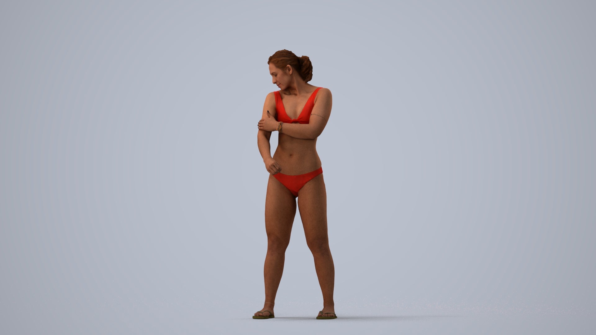 scanned 3D woman pool, photogrammetry people for Enscape and V-Ray, three-quarter view render