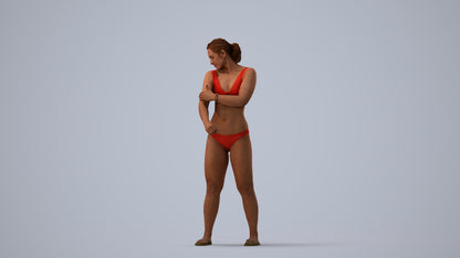 scanned 3D woman pool, photogrammetry people for Enscape and V-Ray, three-quarter view render