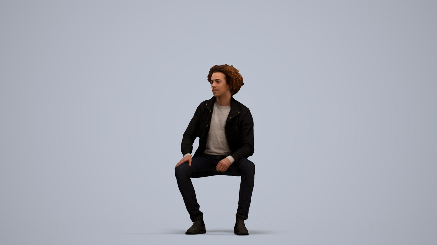 scanned 3D man casual sitting, photogrammetry people for Enscape and V-Ray, standing pose render