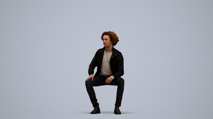 scanned 3D man casual sitting, photogrammetry people for Enscape and V-Ray, standing pose render