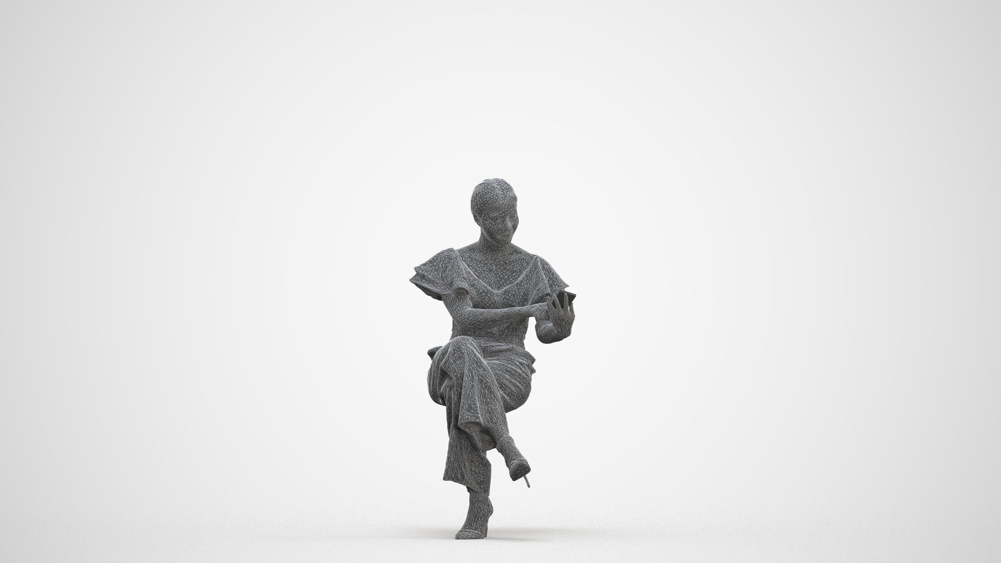 3D scanned woman sitting business, photorealistic archviz people for Enscape and SketchUp, three-quarter front view render