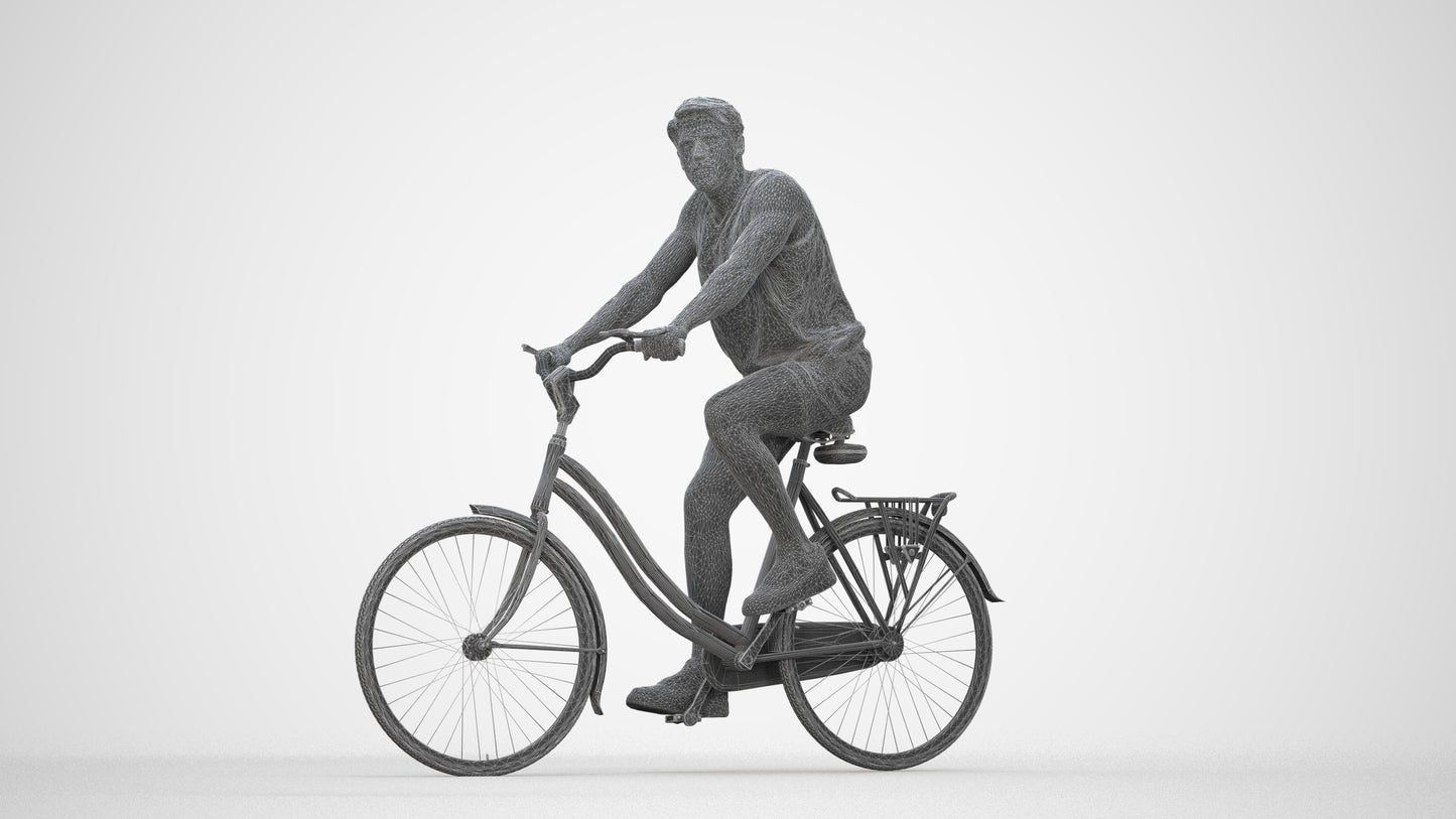 3D scanned man cycling, photorealistic archviz people for Enscape and SketchUp, wireframe back view