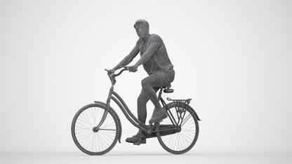 3D scanned man cycling, photorealistic archviz people for Enscape and SketchUp, wireframe back view