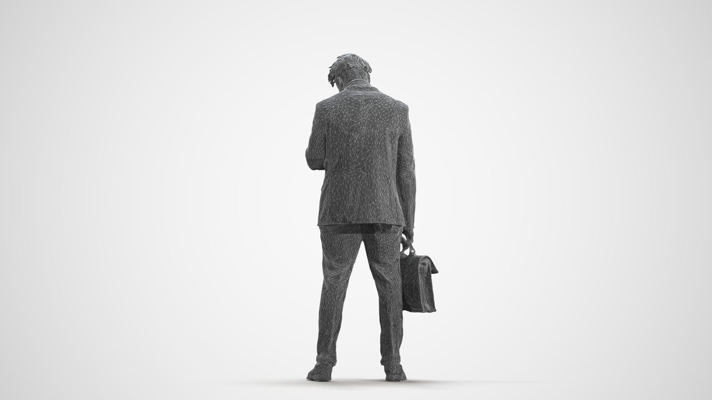 photogrammetry 3D man business standing, realistic human model archviz FBX, wireframe front view