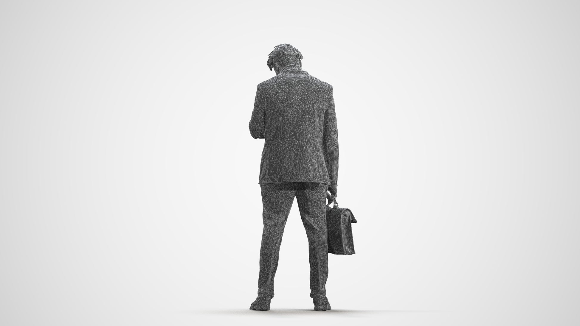 photogrammetry 3D man business standing, realistic human model archviz FBX, wireframe front view