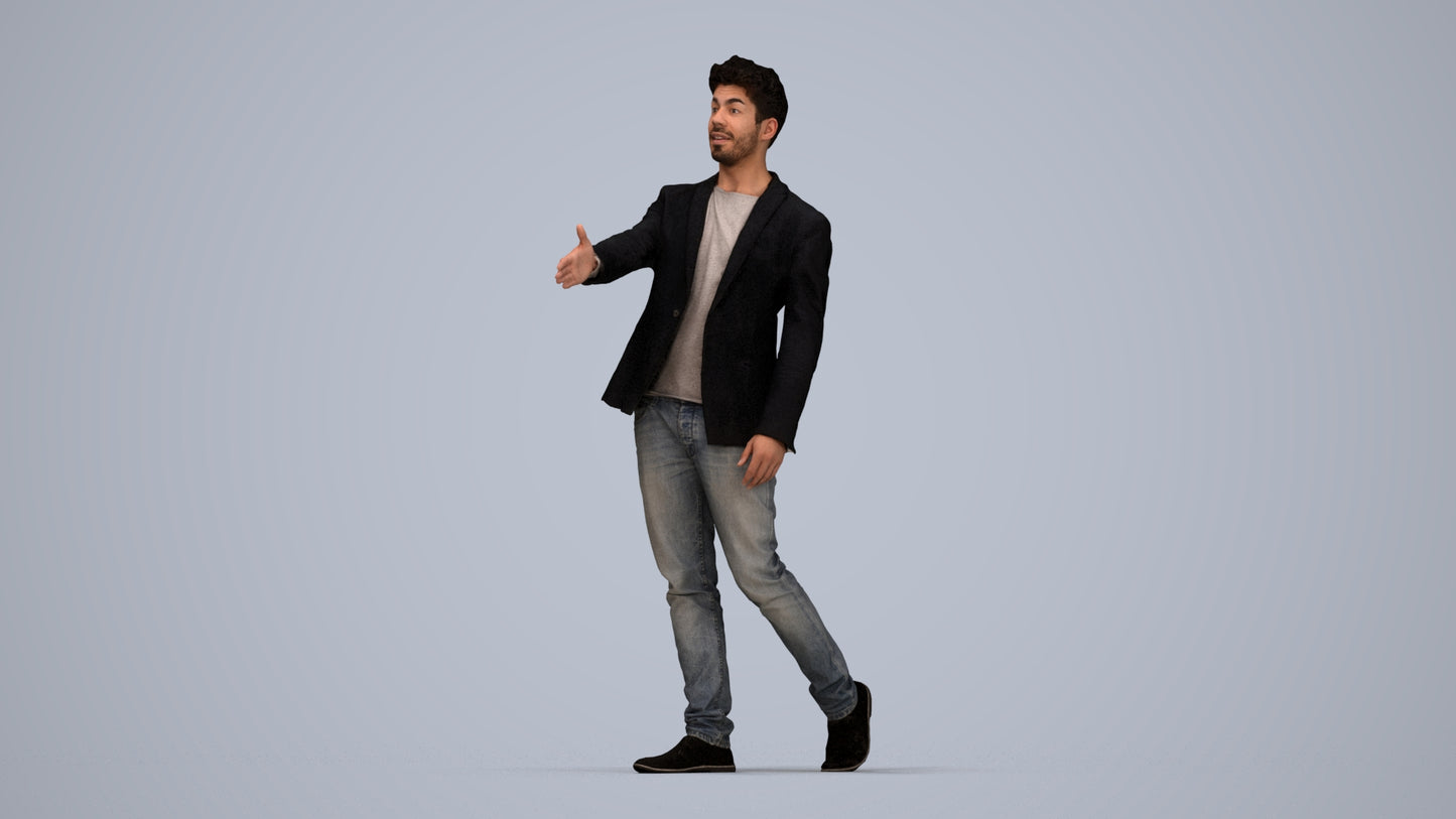 realistic 3D man casual business, scanned archviz people for Blender and 3ds Max, top-down view render